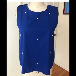 Zara blue shirt sleeveless with pearls XS
